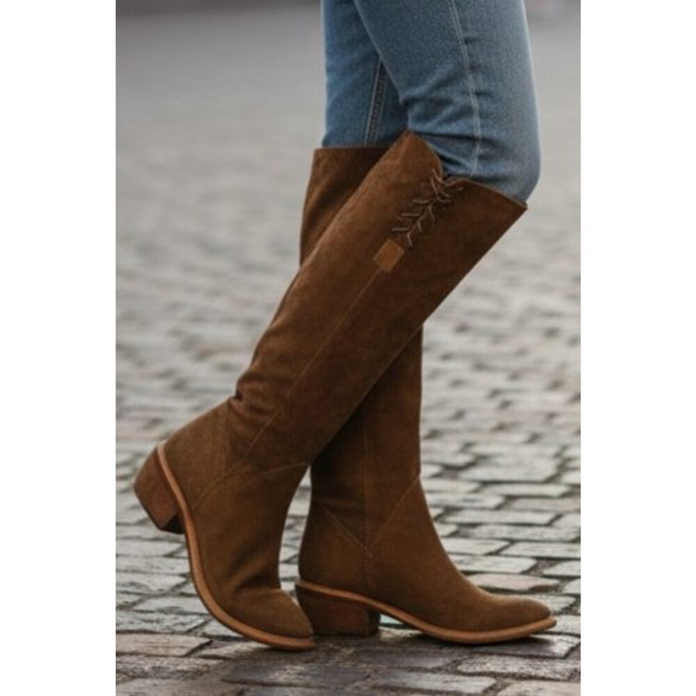 Bakers Lace Up Suede Cognac Brown Festival Boho Knee High Size EUR 36 US 6 Boots